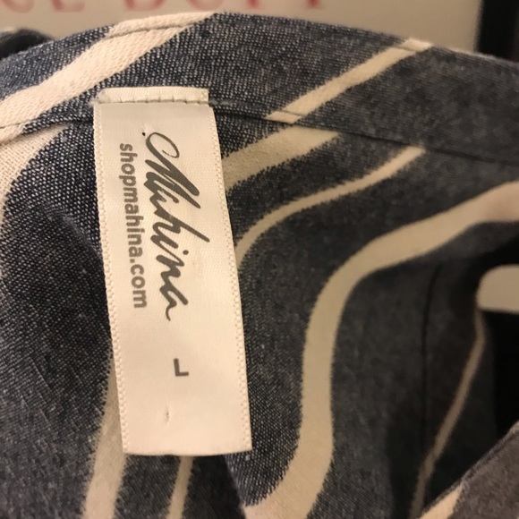 Mahina Blue and White Striped Button Up V - Neck Sleeveless Dress - Picture 8 of 8